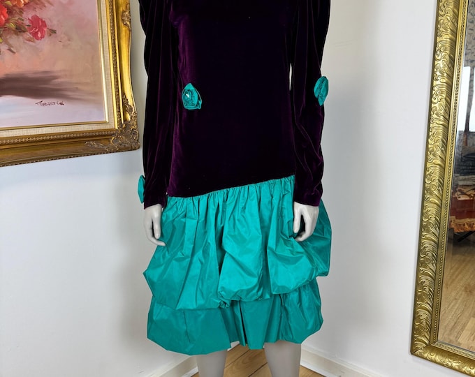 Designer Vintage Women’s Velvet 80’s dress with roses by Winstons Toronto