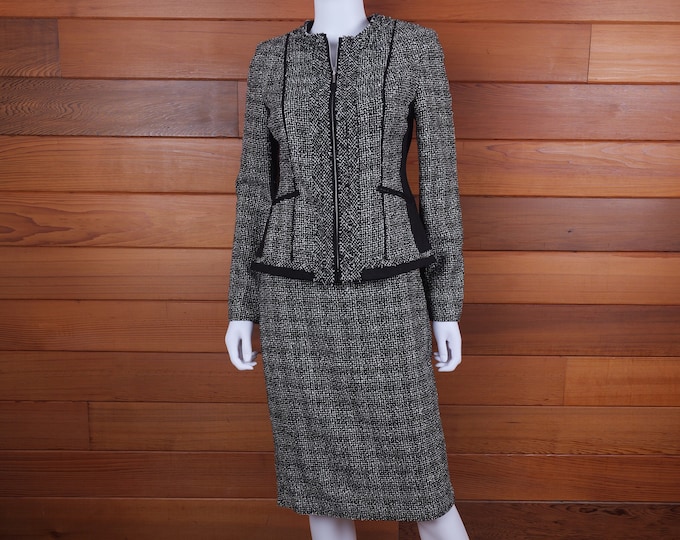 Women’s Tweed Suit / Tweed Fall And Winter Skirt Suit / Work Outfit / Work Wear / Black And White / Classic Women’s Suit / Vintage Suit