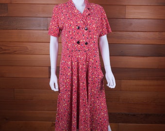 Vintage Liz Claiborne Red Cotton Dress: 80s Geometric Print