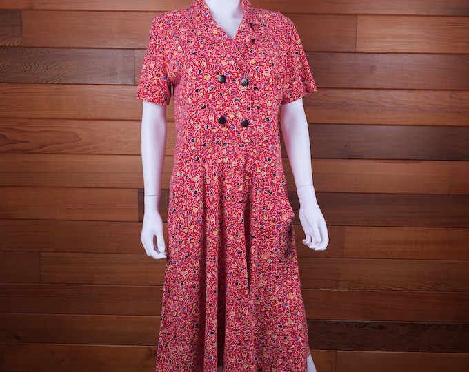 Vintage Women’s Liz Claiborne Sport 100% Cotton Geometric Print Red Summer Dress / Cotton Dress / Casual Dress / Fun 80s Dress