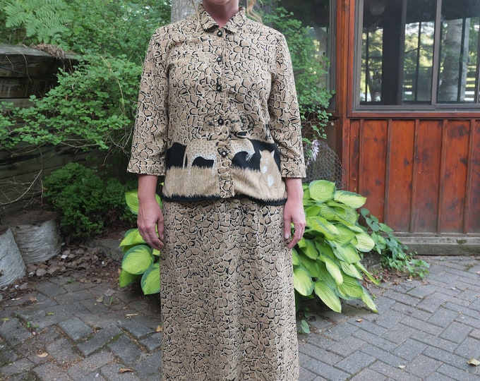 Fun Leopard Print Long Skirt And matching Leopard Print Blouse / Women’s Vintage Matching Skirt Suit / Vintage Matching Set / Fall Outfit