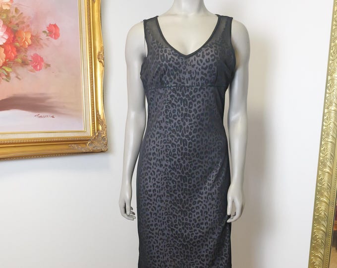 Black Sheer Leopard Print Vintage Woman's Dress / Vintage Slip Dress / 2000’s dress / Sheer Mesh Dress Tank Style/ Guess Dress