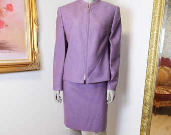 Vintage Louis Feraud Wool Suit Set: Lilac Purple Blazer & Pencil Skirt