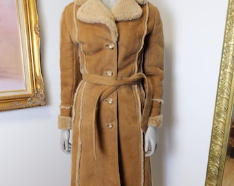 Vintage 70s Sherpa Leather Coat: Women's XS Penny Lane Style