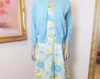 Vintage Floral Dress and Cardigan Set: Sears, Size 14