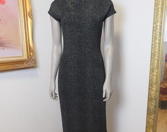 Vintage Y2K Joseph Ribkoff Long Black Dress / Cocktail Gown / Asian style sparkles body con dress / Prom Dress / Wedding guest dress