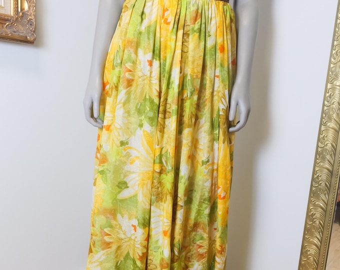Vintage 1960’s Women’s long maxi skirt / Yellow floral maxi skirt / 60s clothing / Vintage Long Skirt For Summer / Hippie butter yellow