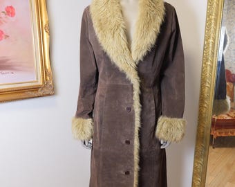 Vintage Penny Lane Y2K Fall And Winter Suede Leather And Faux Fur Long Coat / Retro Vintage Women’s Coat / 90’s Penny Lane Jacket Medium