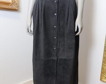 Vintage Danier Black Leather Skirt Size 14 / Long maxi suede skirt made in Canada