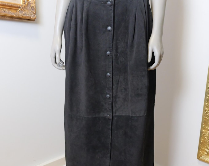 Vintage Danier Black Leather Skirt Size 14 / Long maxi suede skirt made in Canada