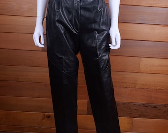 Vintage Women’s High Waist Black Leather Pants By Danier / Danier Leather Canada / Fall Pants / Winter Trousers / Rocker Biker Chic