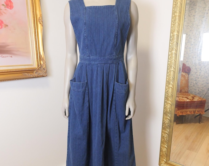 Women's Laura Ashley Heavy Denim Pinafore Dress Size Medium