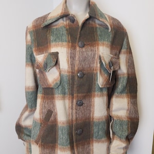 Chaqueta de trabajo de lana a cuadros vintage para hombre: abrigo de leñador de los años 70