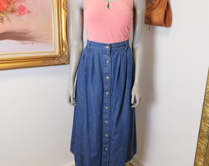 Bryn Connelly Vintage Women’s Dark Wash Denim Long Jean Skirt With Buttons Down The Front / 30 inch waist vintage jean skirt / School Skirt