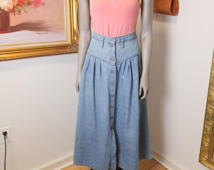 Jessie Jeanswear Made In Canada Light Wash Western Style High Waist Jean Skirt / Size 8 vintage long denim skirt / Back to School