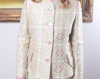 Vintage Bill Blass women’s mint green and candy pink skirt suit / 80’s designer suit / Green and pink blazer matching set size 14