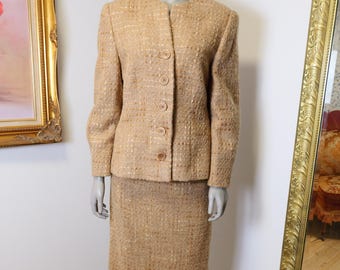 Vintage Tweed Skirt Suit: Wool Mohair Alpaca Blend, Size M