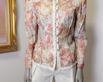 Vintage 90er Jahre hübscher floraler Blazer mit Perlmuttknöpfen