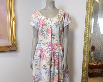Pretty Vintage Women’s Summer Dress With Flowers And Open Back / 100% Cotton Summer Dress / Romantic 90’s Dress Northern Traditions