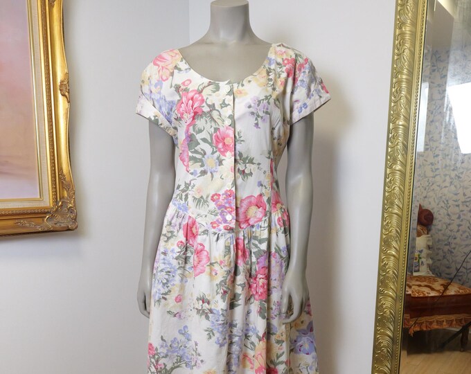 Pretty Vintage Women’s Summer Dress With Flowers And Open Back / 100% Cotton Summer Dress / Romantic 90’s Dress Northern Traditions