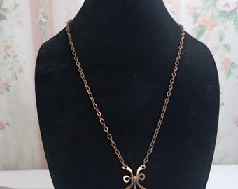Vintage Rafael Canada Hammered Copper And Red Murano Glass Stones Dangle Drop Modernist Necklace / Canadian Designer Jewelry / Art