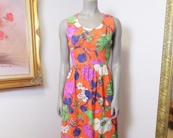Vintage California  Dress / Women’s Long Cotton Bright Floral Maxi Dress For Summer Or Vacation / Resort 2025