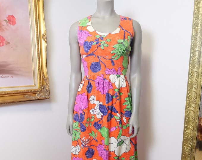 Vintage California  Dress / Women’s Long Cotton Bright Floral Maxi Dress For Summer Or Vacation / Resort 2025