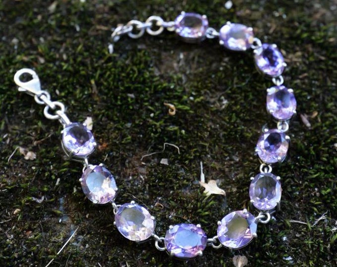 Vintage Faceted Amethyst Tennis Bracelet, Solid Sterling Silver 925