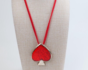 Vintage 1980’s YSL Heart Brooch With original silk necklace cord