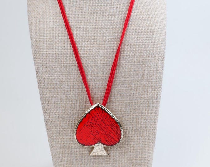 Vintage 1980’s YSL Heart Brooch With original silk necklace cord