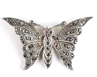1940’s art deco German made sterling butterfly with Burmese ruby eyes