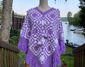 Vintage Granny Square Crochet Poncho Cape