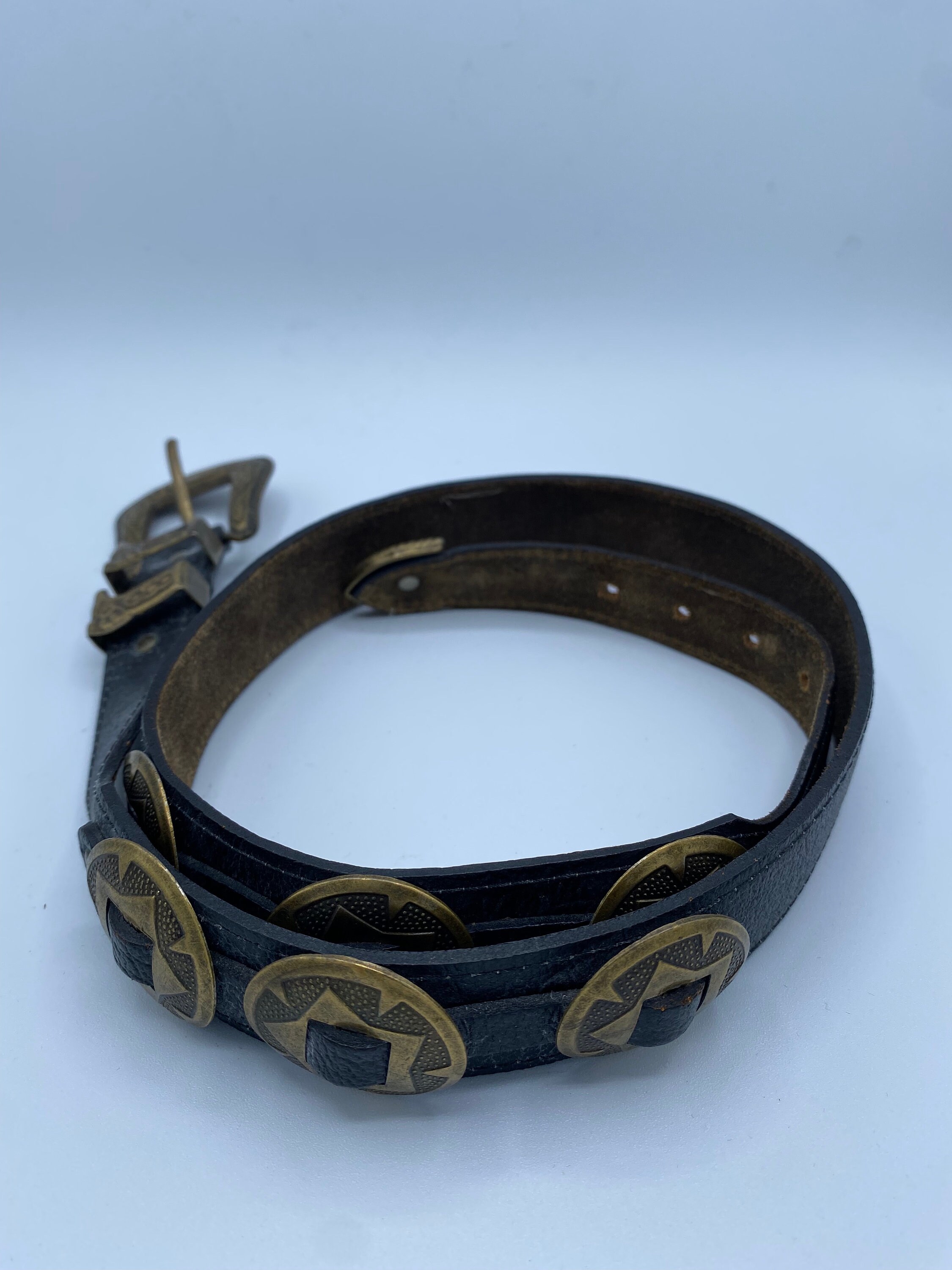 Vintage Leather Western Belt / Womens Vintage Belt / Leather and Brass