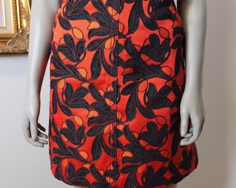 Plus Size Vintage Tapestry Mini Skirt: Orange Brown Floral, Size 14