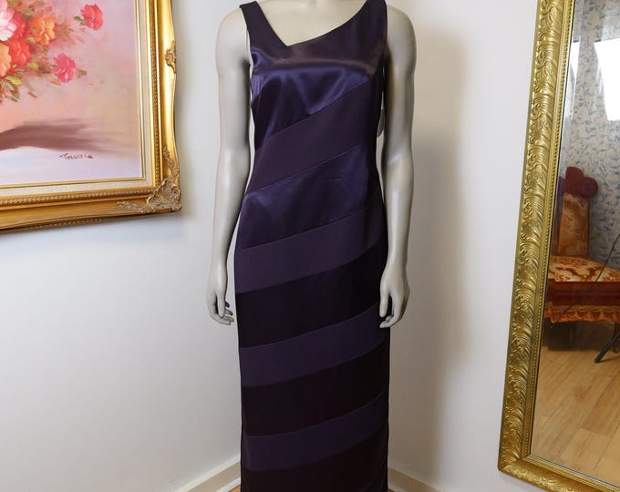 Vintage Royal Purple Asymmetric neckline long satin gown by Joseph Ribkoff size 8