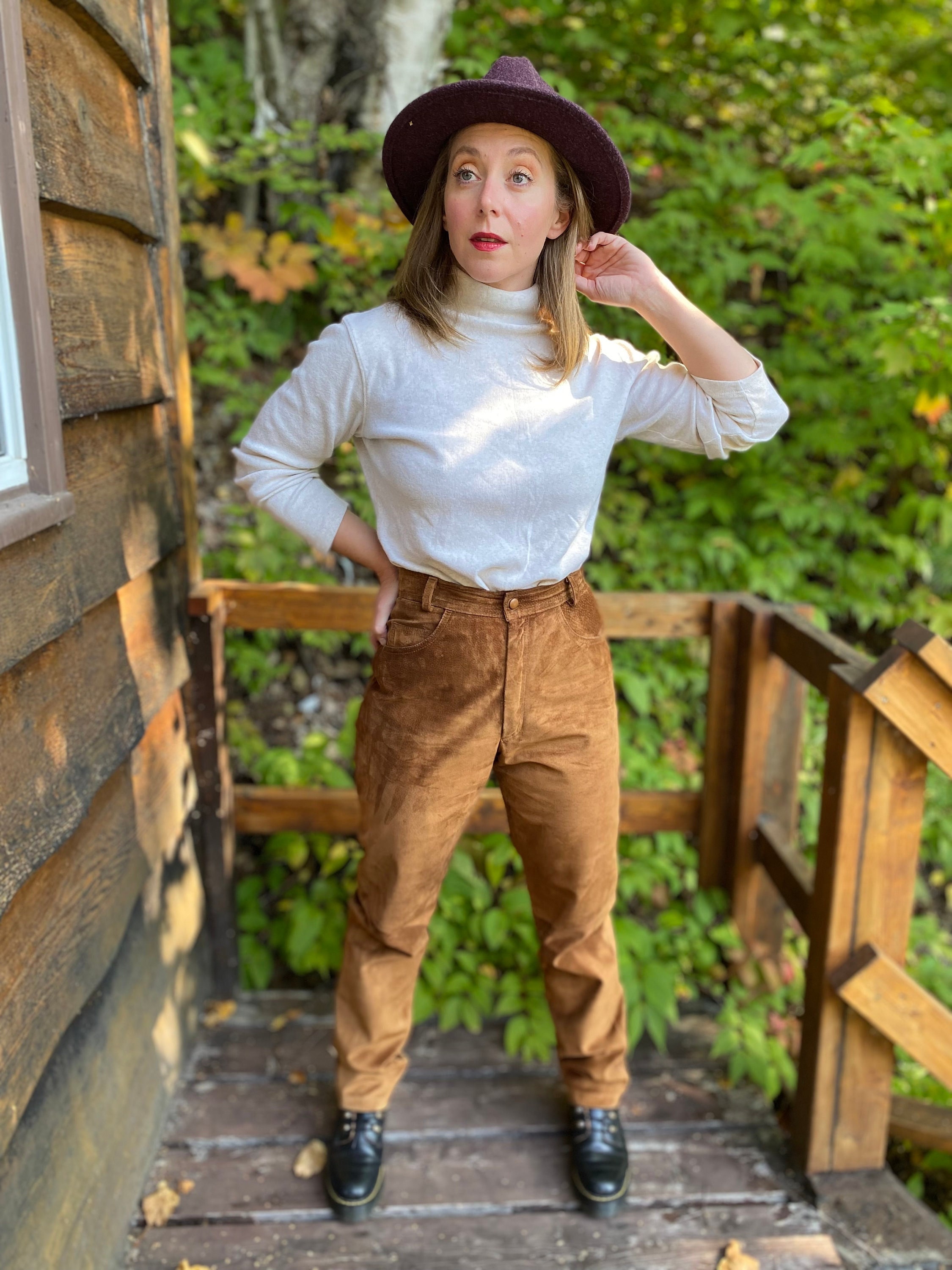 Leather Pants / Vintage Danier Brown Suede High Waist Leather