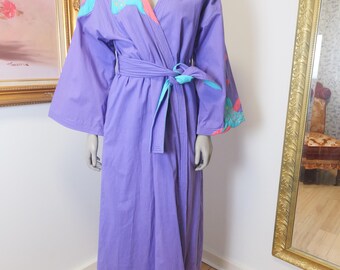 Vintage Women’s Cotton Robe With Koi Fish / Gift For Her / Gift For Mom / Gift For Friend / Purple Robe Dressing Gown
