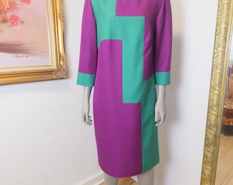 Women’s 1980’s color block geometric shift dress Vintage custom made size large dress