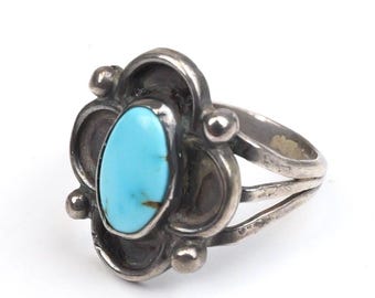 Vintage Navajo Turquoise Gemstone Sterling Silver Ring Signed 925 Size 5 1/2 Sleeping Beauty 925 children's ring