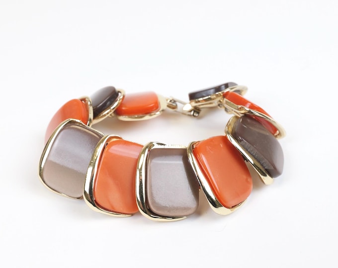 Chunky Fall Hued Thermoset Gold Tone Bracelet Unsigned 1950’s MCM Jewelry