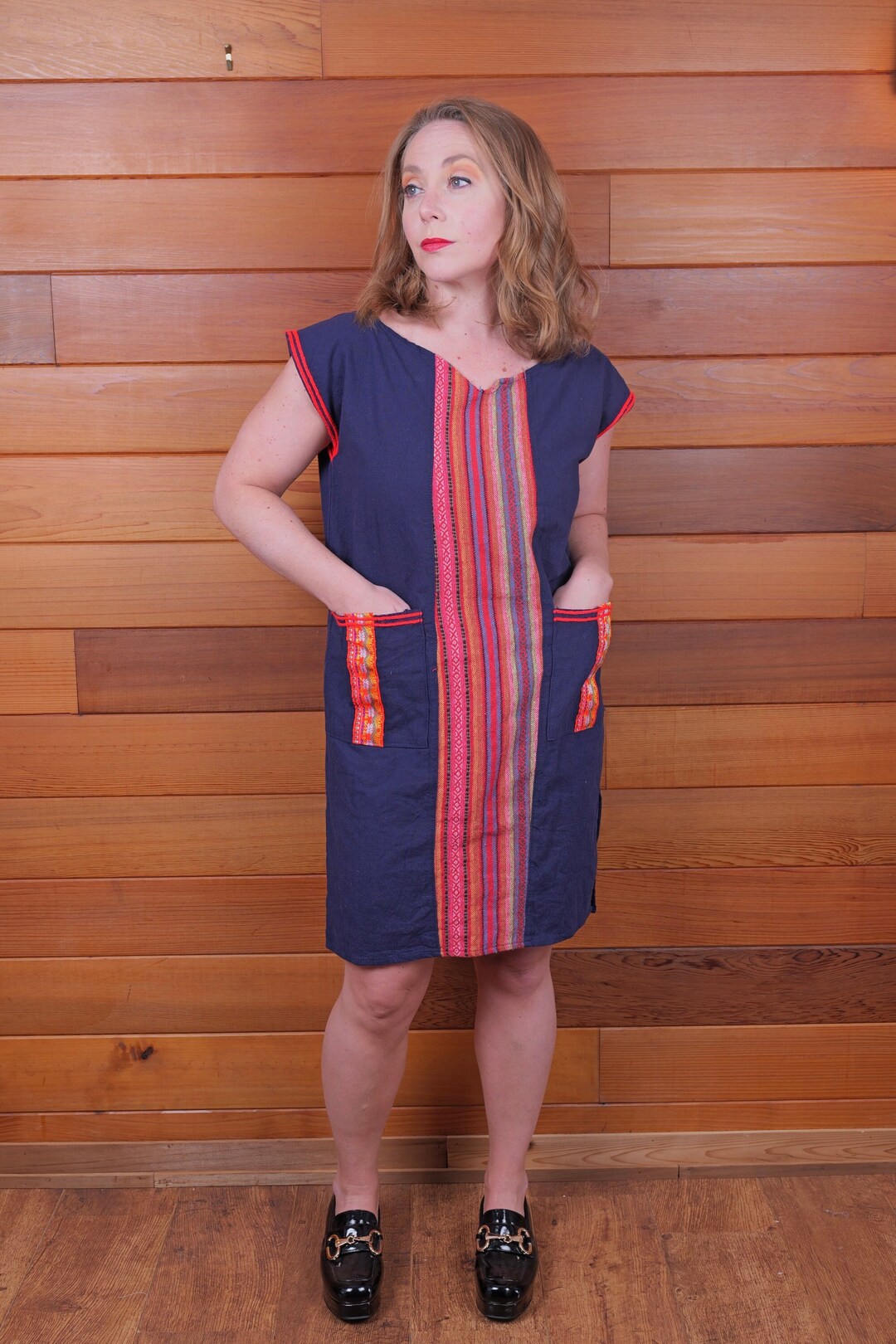 1970s Boho Tan Knit Dress Casual Summer Short Sleeve Modest