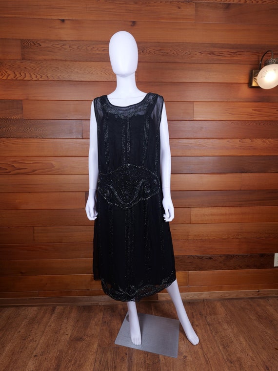 white christmas dresses Vintage 1920s Black Sheer Chiffon & Lace Flapper Dress main image 1