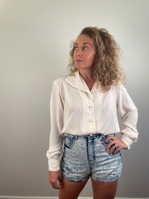 Vintage Secretary Blouse, Oversized Collar Blouse,
