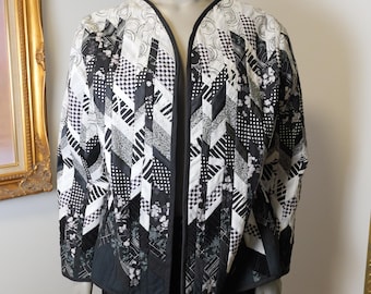 Vintage handmade Patchwork Quilted Jacket In Black And White