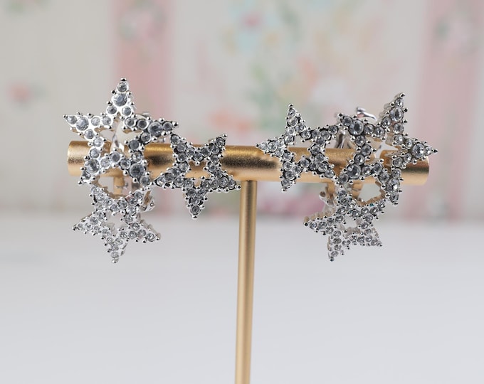 Vintage Austrian Crystal Clip On Earrings: 1980s Fifth Avenue Collection