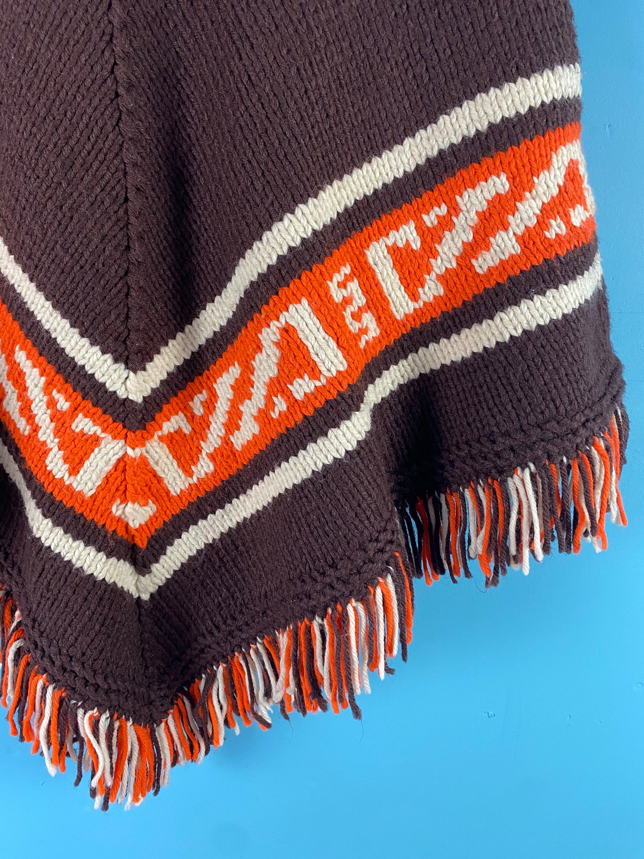 Vintage Handwoven Home Spun Natural Wool Poncho