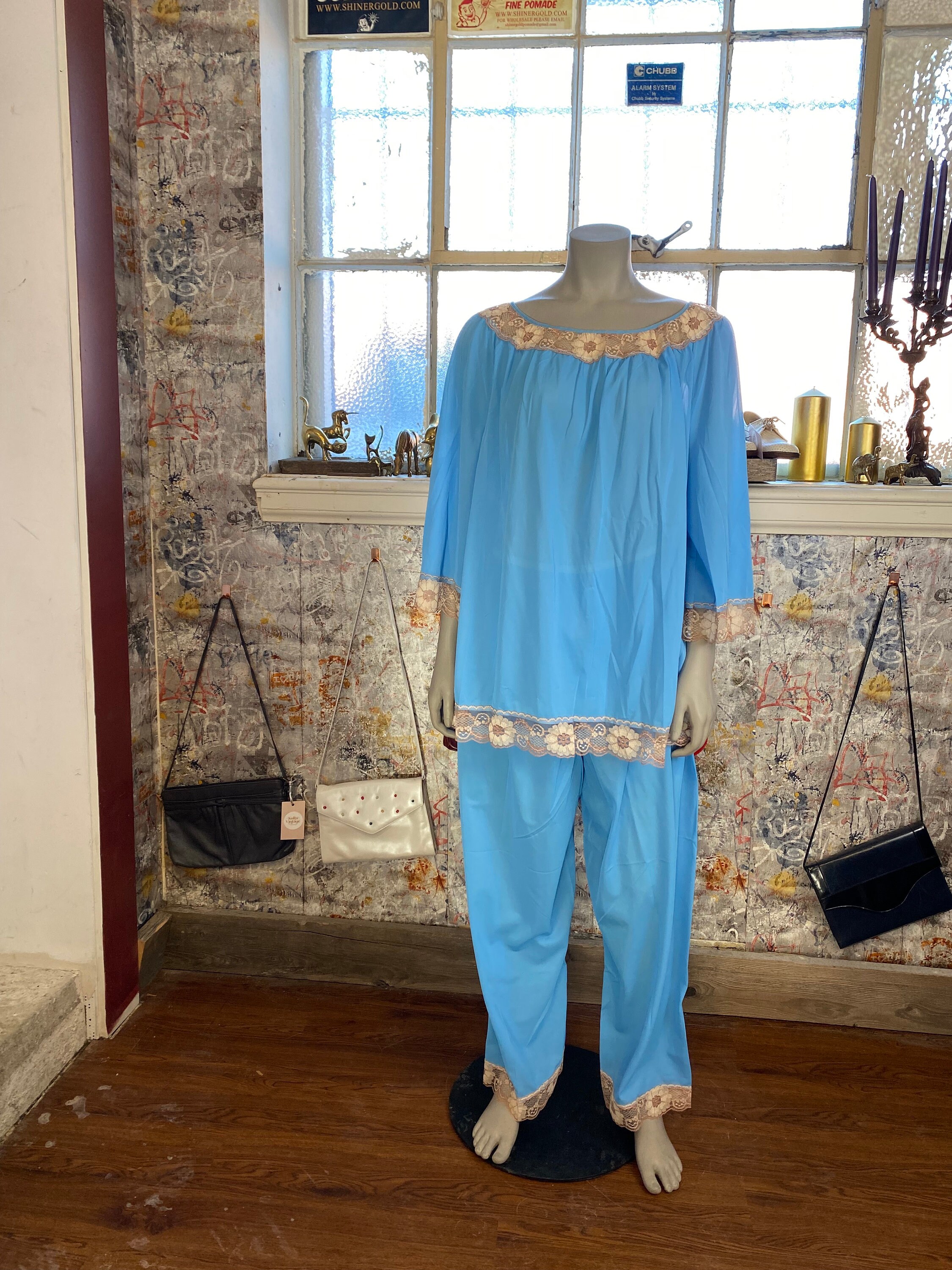Correlaat Kakadu royalty Pretty Blue Vintage Pyjama Set / Vintage Sleepwear / Womens - Etsy