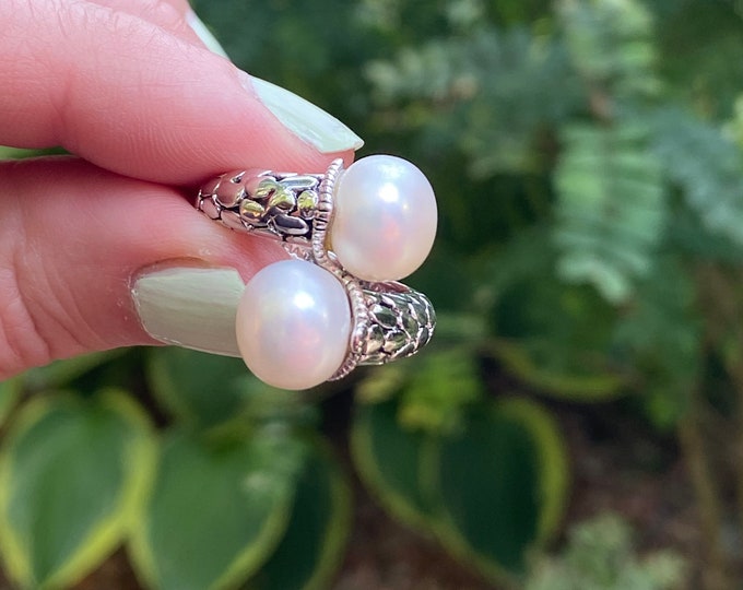 Vintage Sterling Silver Statement Ring With Pearls / Pearl Ring / Vintage Ring / Wrap Ring / gift For Her / Christmas Gift