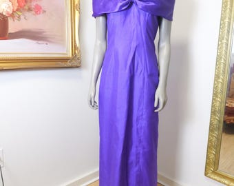 Vintage prom Dress / Purple raw silk seamstress made off the shoulder gown / Formal Vintage Dress / Wedding Guest Dress / Prom Dress