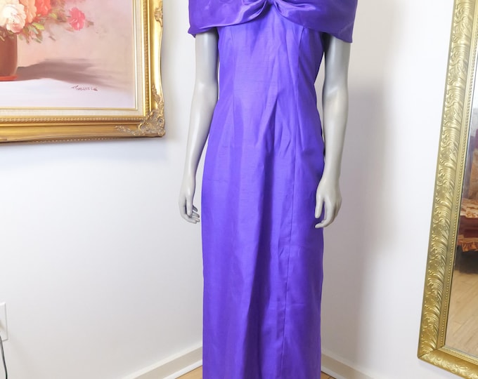 Vintage prom Dress / Purple raw silk seamstress made off the shoulder gown / Formal Vintage Dress / Wedding Guest Dress / Prom Dress